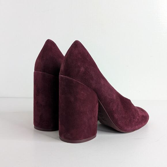 Tory Burch Lucia Heels Womens 8 Burgundy Suede Chunky Round Toe Slip On - Picture 13 of 14